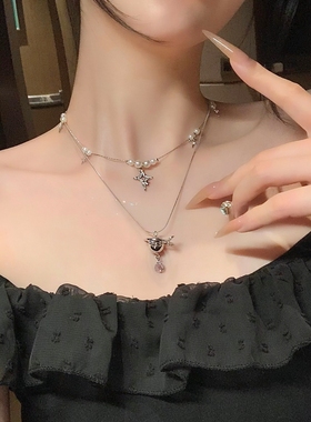 多层叠带珍珠土星项链女小众设计感轻奢高级锁骨链甜酷百搭毛衣链