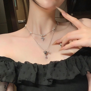 多层叠带珍珠土星项链女小众设计感轻奢高级锁骨链甜酷百搭毛衣链