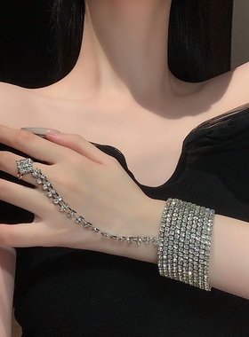 欧美重工多层闪锆戒指手镯小众