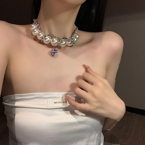 粗珍珠水钻项链女欧美ins高级感