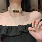 奶油毛绒铃铛项圈m女puppy颈圈蝴蝶结choker颈带高级感项链配饰