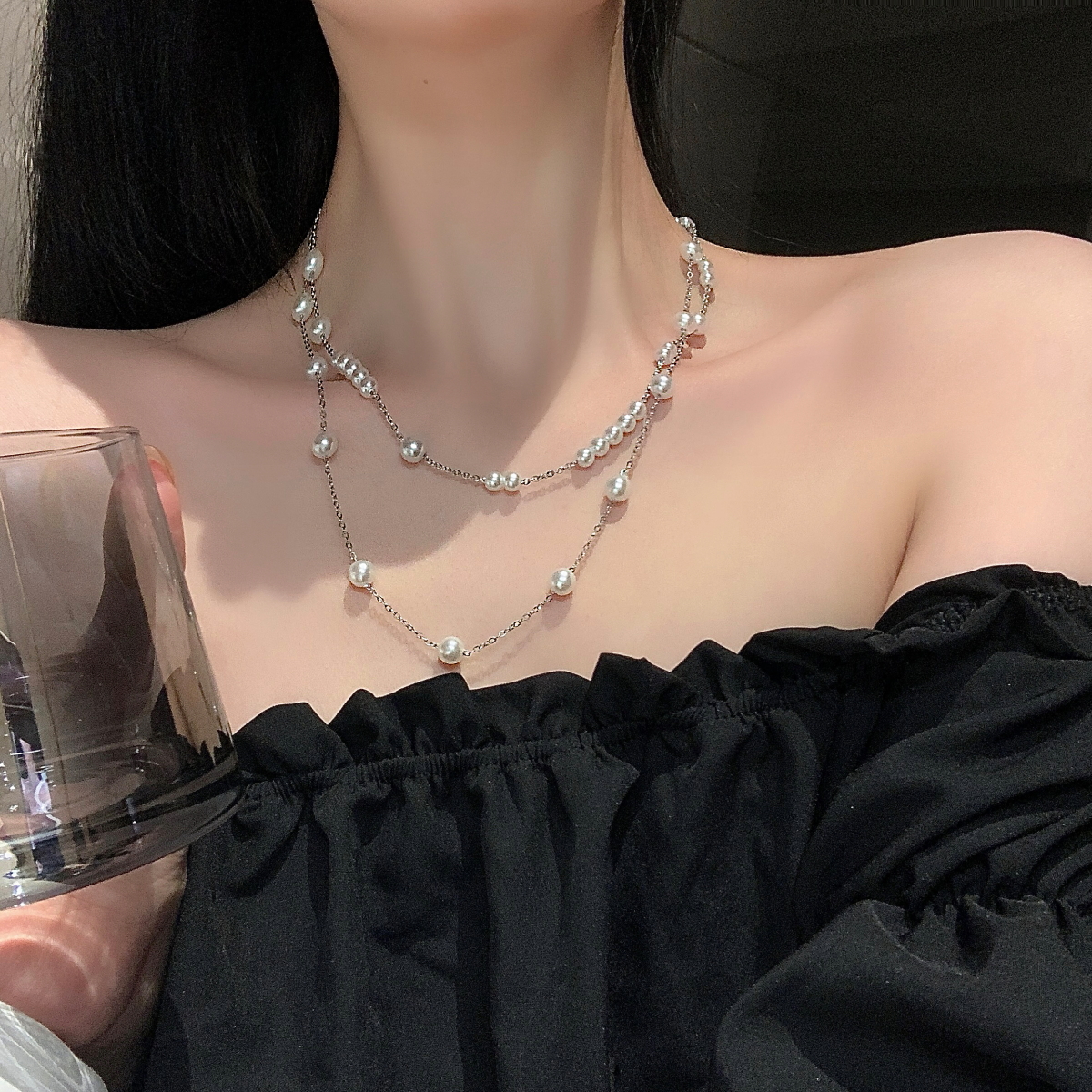 黑色珠暗黑项链重工哥特朋克