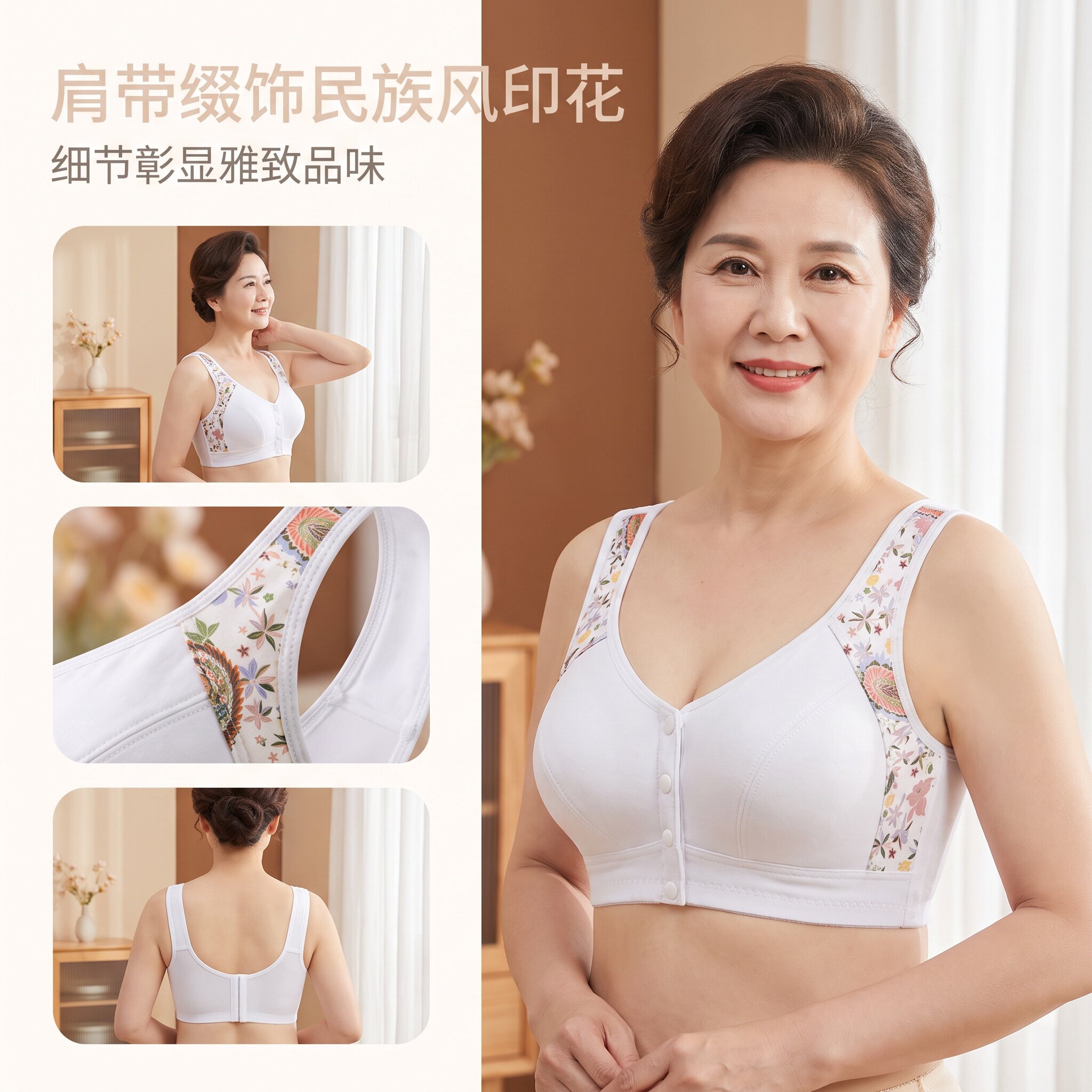 无钢圈前扣薄款透气妈妈文胸