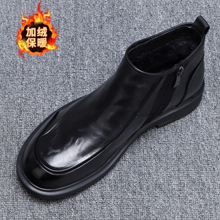 切尔西靴男款保暖加绒高帮皮鞋软底黑色真皮靴子2025新款冬季男鞋