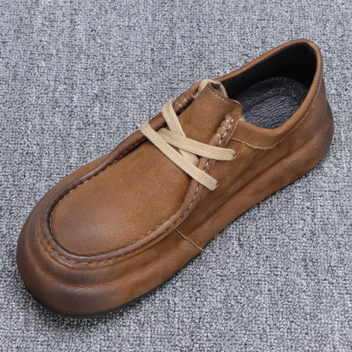 老钱风男鞋休闲皮鞋2025新款棕色