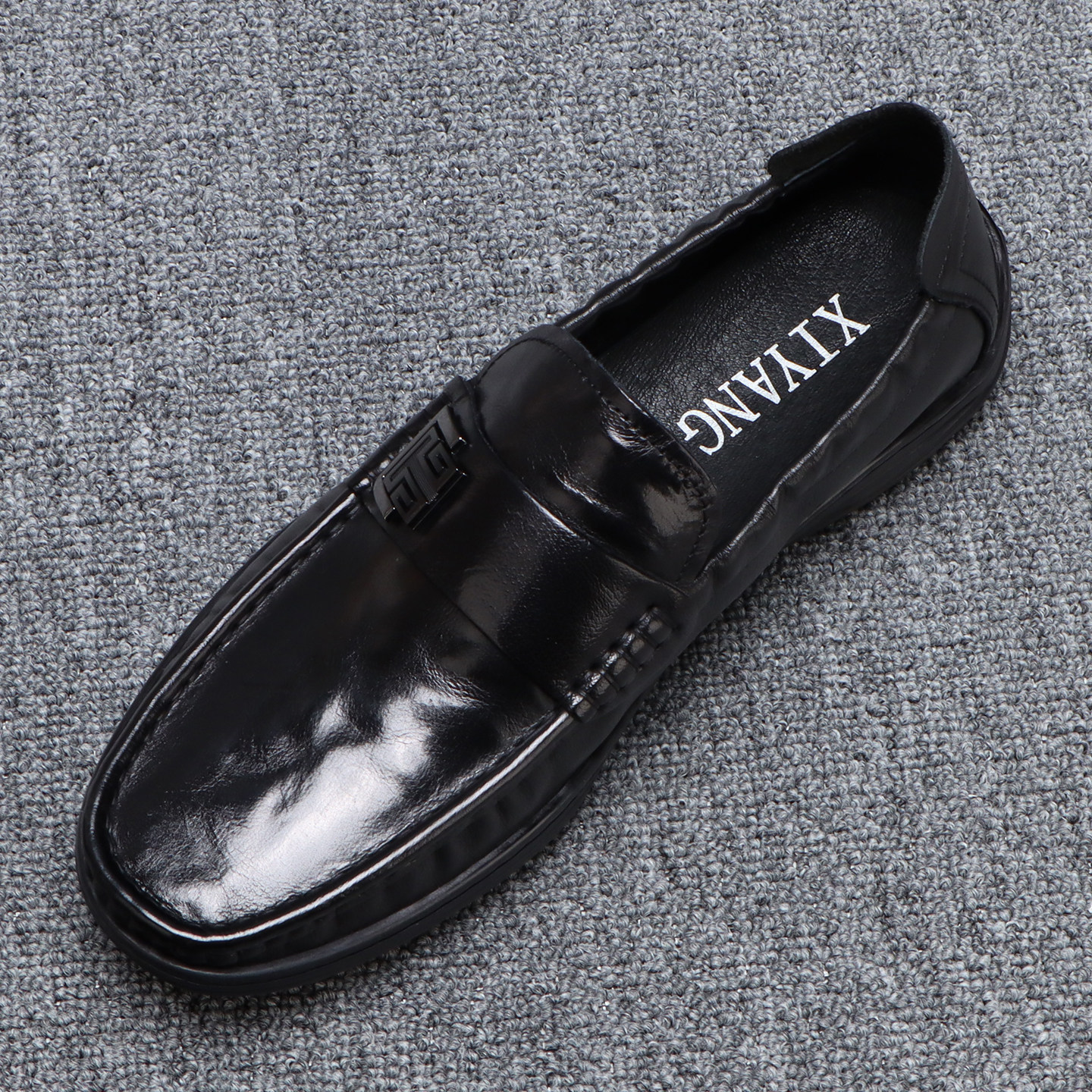 纯皮豆豆鞋男款2026新款软底一脚蹬男鞋春季黑色百搭轻便真皮鞋子