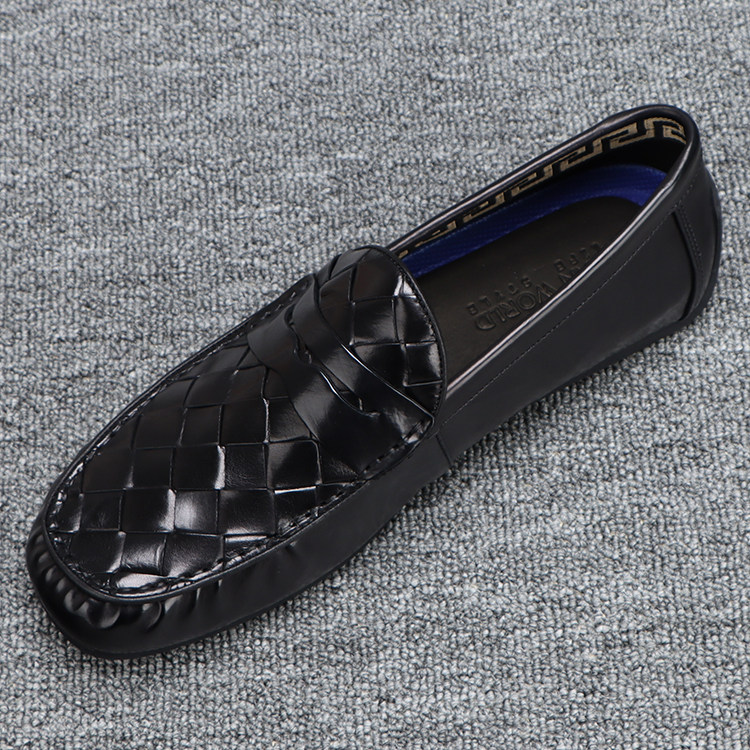 编织豆豆鞋男款2024新款爆款时尚轻便真皮鞋子男潮流百搭休闲皮鞋,流行男鞋,乐福鞋（豆豆鞋）,淘宝优惠券,粉丝福利购,淘宝优惠卷