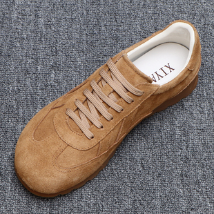 平底休闲男鞋春季2026新款运动薄底徳训鞋男款系带翻毛皮透气板鞋