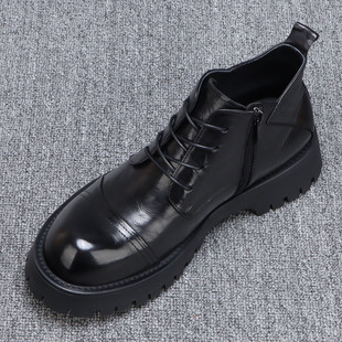 登山马丁靴男款2026新款头层牛皮高帮皮鞋男真皮三接头增高工装靴