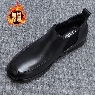 真皮高帮皮鞋男冬季2025新款黑色加绒保暖切尔西靴百搭软底牛皮鞋