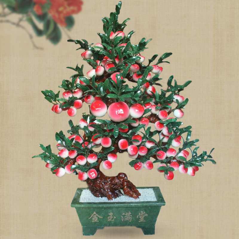 玉器盆景祝寿蟠桃树天然工艺品