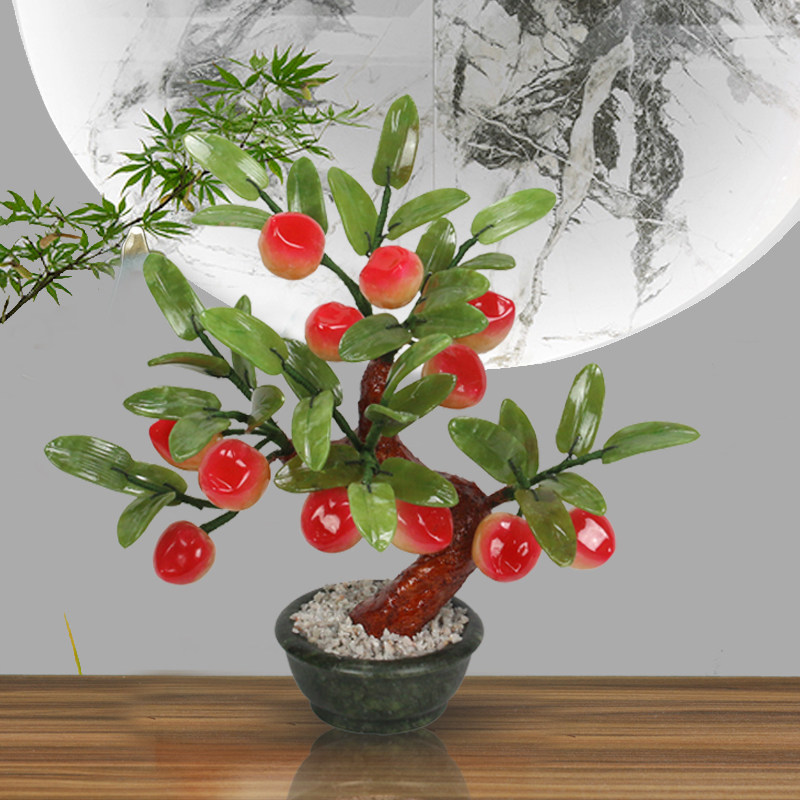 玉石寿桃树祝福中式客厅店铺摆件