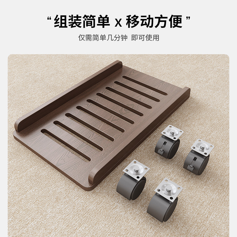 速发台式电脑主机托架可移动带滑轮底座托板增高置物架实木主机箱