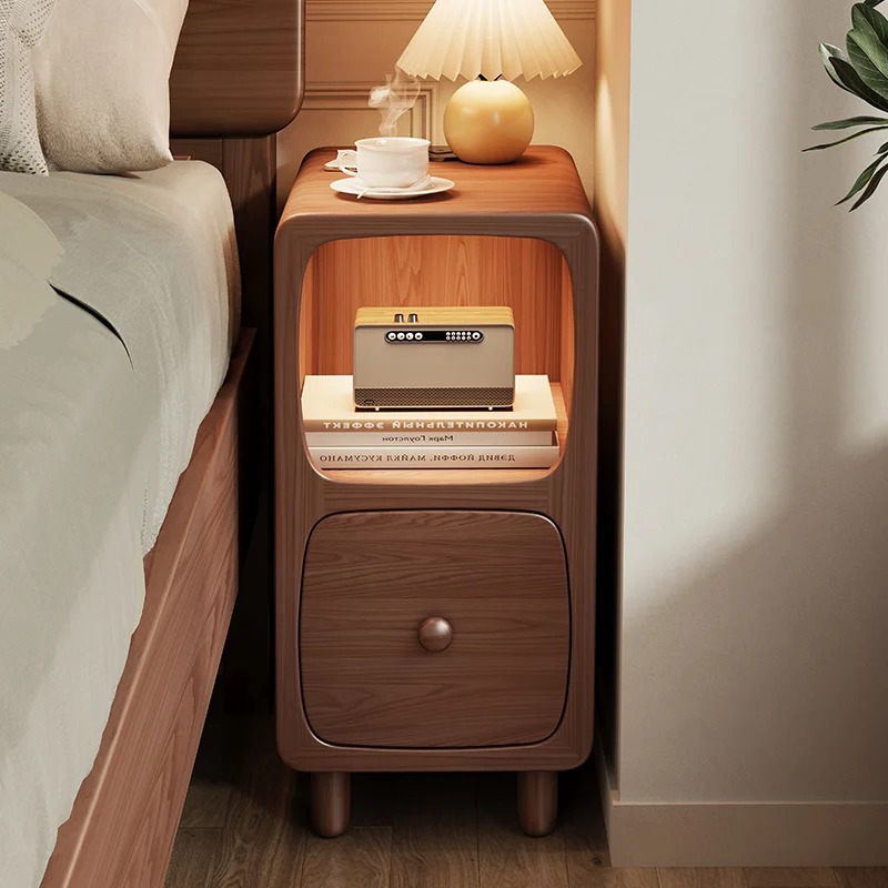 全实木床头柜迷你小型智能充电极窄床边柜卧室25cm超窄夹缝置物架