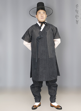 延边定制新款改良男装/新郎韩服黑色长款/主持人演讲礼服/E100212