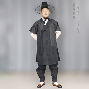 延边定制新款改良男装/新郎韩服黑色长款/主持人演讲礼服/E100212