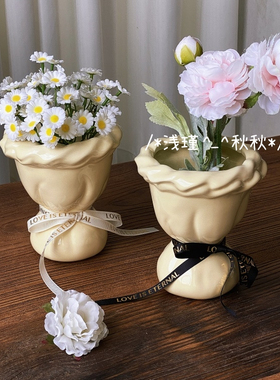 浅瑾秋秋ins奶油风陶瓷花束花瓶