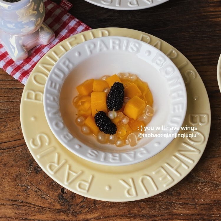 浅瑾秋秋法式浮雕字母陶瓷盘碗