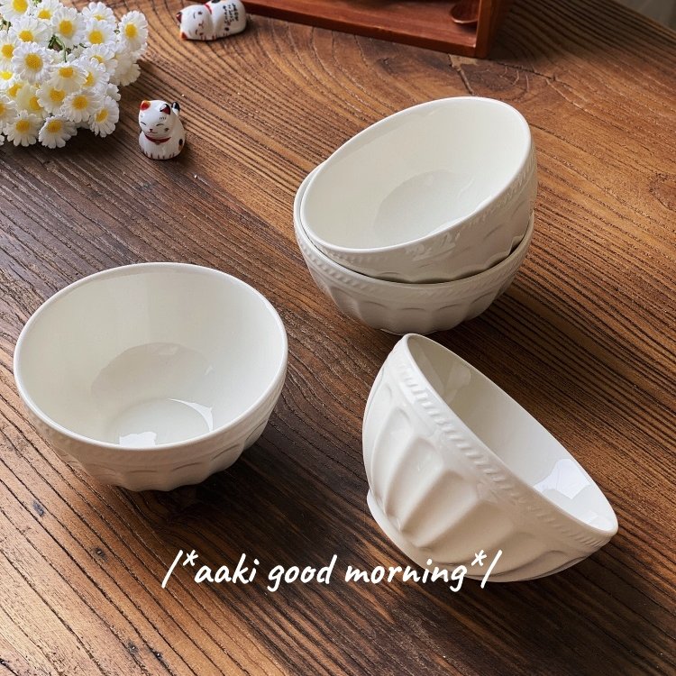 浅瑾秋秋 外贸原单ins纯白罗马碗浮雕复古米饭碗家用盘碗餐厅饭碗