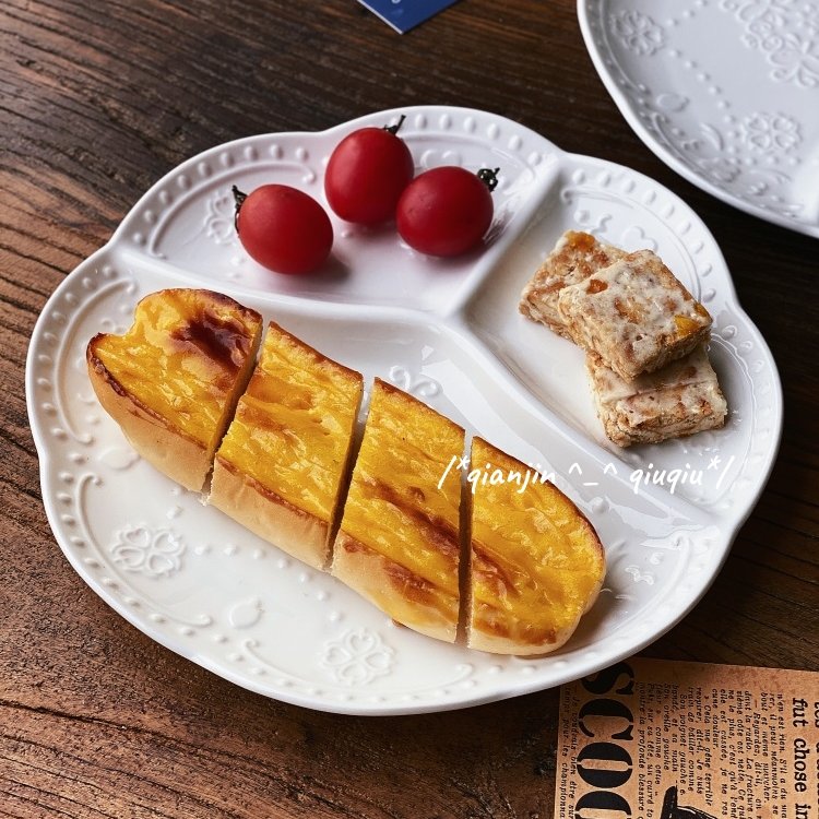 浅瑾秋秋纯白法式浮雕分隔餐盘