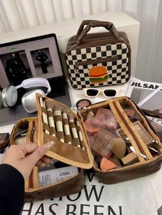 美拉德化妆包女便携高级感旅行大容量化妆刷收纳外出携带手提包