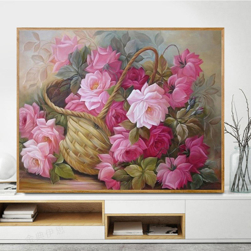 花篮玫瑰贴钻画静物花卉