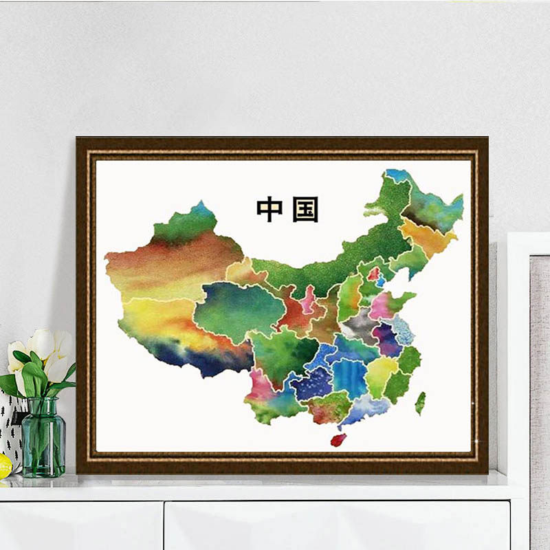 中国地图手工水墨画贴钻画