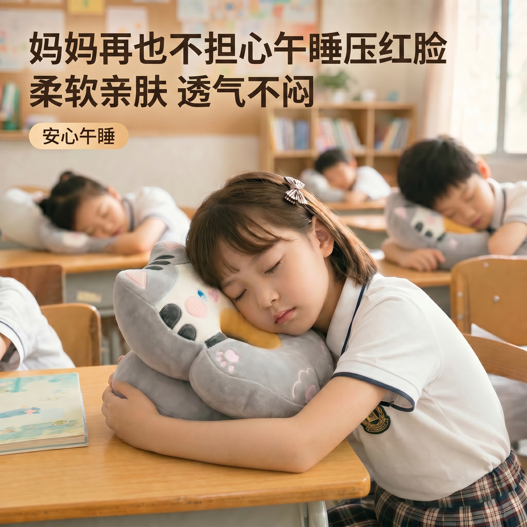小学生教室午睡枕趴睡神器趴趴枕透气中空设计可拆洗易收纳