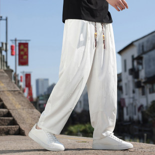 中国风男装 大码 休闲裤 抽绳阔腿长裤 宽松松紧腰绳中式 2026春夏新款