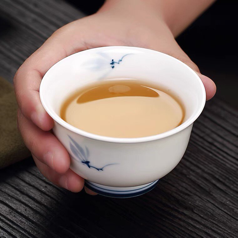 飘花青花瓷景德镇主人杯大号个人专用茶杯单杯白瓷茶碗女士品茗杯