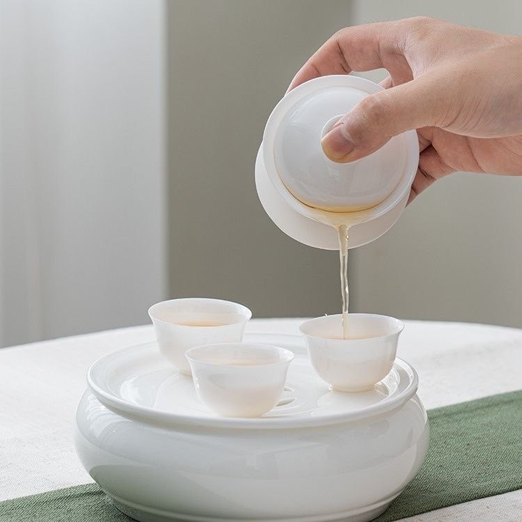 骨瓷茶具户外旅行便携冲茶器 潮汕工夫茶具 3寸盖碗配6寸茶盘