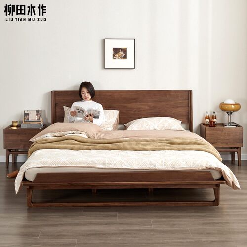 原木实木床工厂直销黑胡桃木北欧