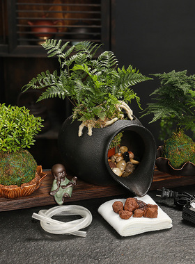 生态缸古法鱼缸陶瓷罐开口循环流水配件庭院花园造景循环过滤摆件