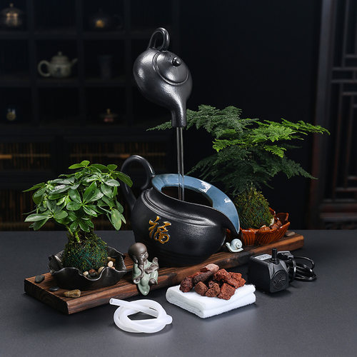 万达陶罐流水过滤摆件