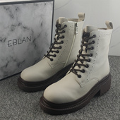 EBLAN伊伴撤柜断码 女鞋 头层牛皮马丁靴女系带厚底短靴真皮百搭潮