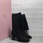 Harson哈森撤柜断码 靴潮 过膝靴尖头粗跟气质弹力靴袜靴长靴女时装