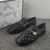EBLAN伊伴撤柜断码 通勤风 女方头豆豆鞋 真皮女鞋 羊皮菱格纹乐福鞋