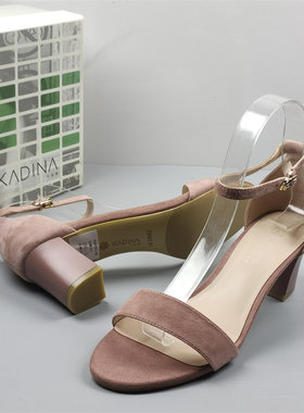 KADINA卡迪娜撤柜断码真皮女鞋羊皮粗跟露趾一字带时装凉鞋女夏季