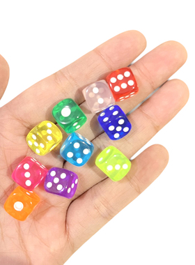 10mm10号彩色玩具儿童数字大号教具桌游骰小号筛子色子水晶骰子