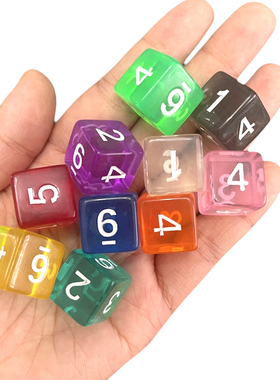 16MM数字1-6骰子透明六面彩色色子教具筛子桌游配件1-6道具D6骰子