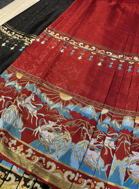 汉坊华原创汉服女明制灵鹿通勤马面裙仿妆花织金缎面春夏黑色红