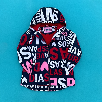 女童外套秋冬款欧美外贸加薄绒冲锋衣卡通防风雨连帽开衫儿童风衣