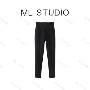 【米粒严选】「软到心坎上的闪貂裤」黑色弹力显瘦小脚裤7701