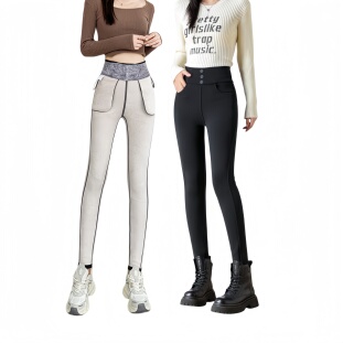 【杰哥粉丝专享】软到心坎上的闪貂裤」黑色弹力显瘦小脚裤7701