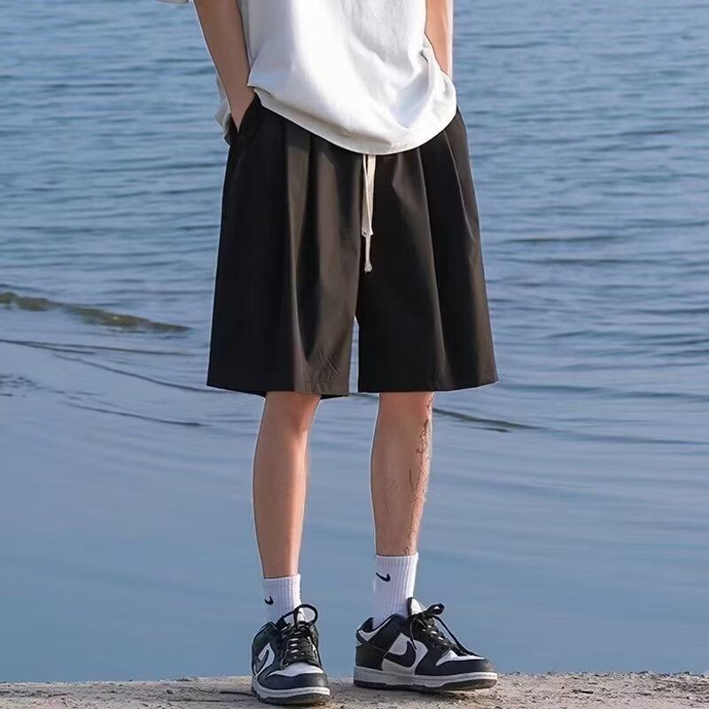 潮牌夏季冰丝斜纹休闲学生五分短裤百搭宽松工装短裤潮男运动短裤