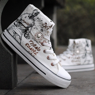 大码男鞋高帮帆布鞋青年学生加大号板鞋44/45码男潮鞋高邦鞋潮鞋