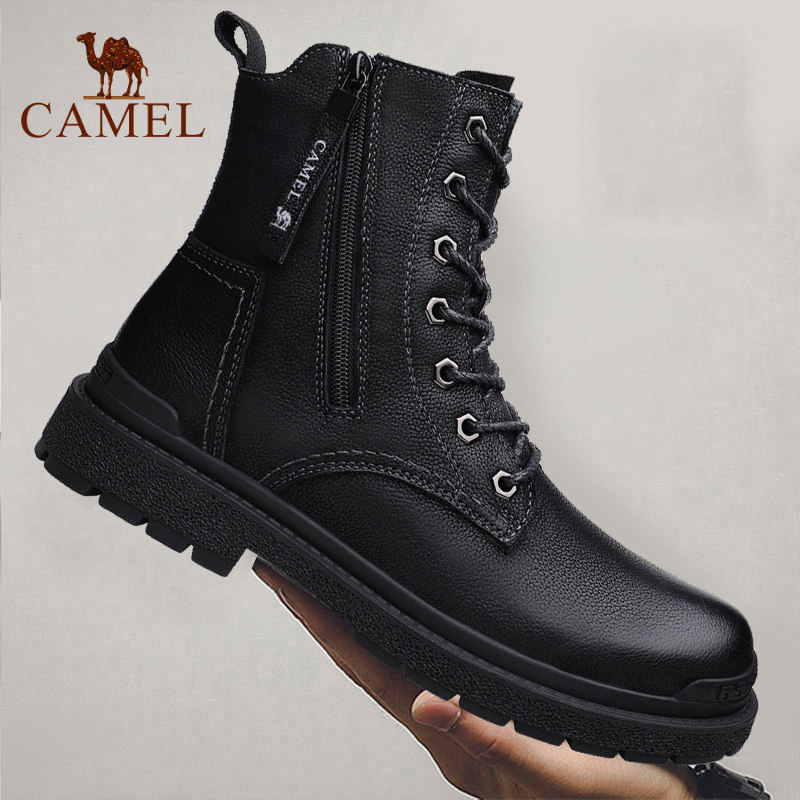 骆驼2026冬季新款工装真皮高帮马丁靴男款黑色防滑雪地靴加绒男鞋,流行男鞋,马丁靴,淘宝优惠券,粉丝福利购,淘宝优惠卷