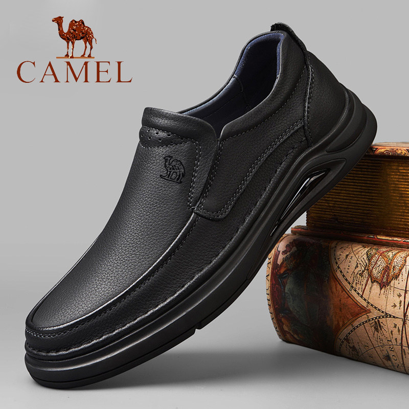 骆驼牌高档皮鞋男真皮真牛皮软皮软底男士一脚蹬休闲男鞋中老年鞋