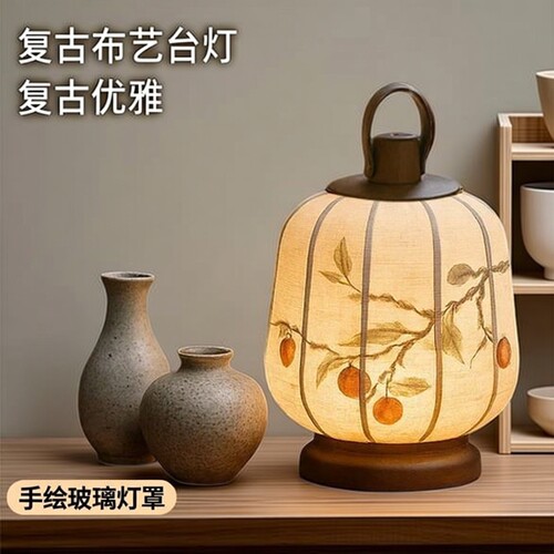 新中式台灯客厅卧室床头灯复古手提灯笼布艺台灯中式复古床头氛围