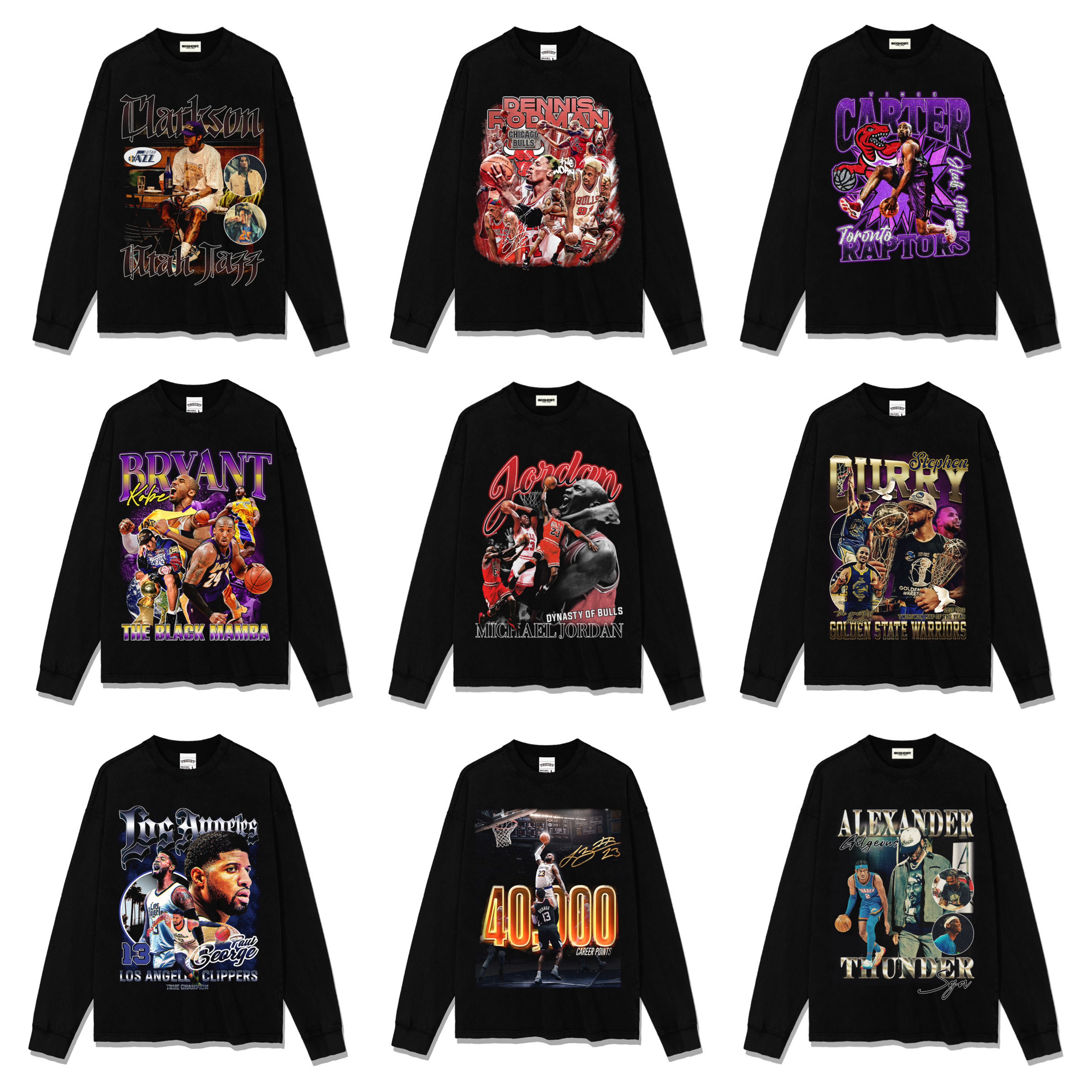 科比库里三球MJ美式复古印花长袖